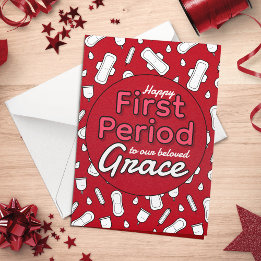 Carte Red Cartoon Pad Tampon Ado Girl Première période