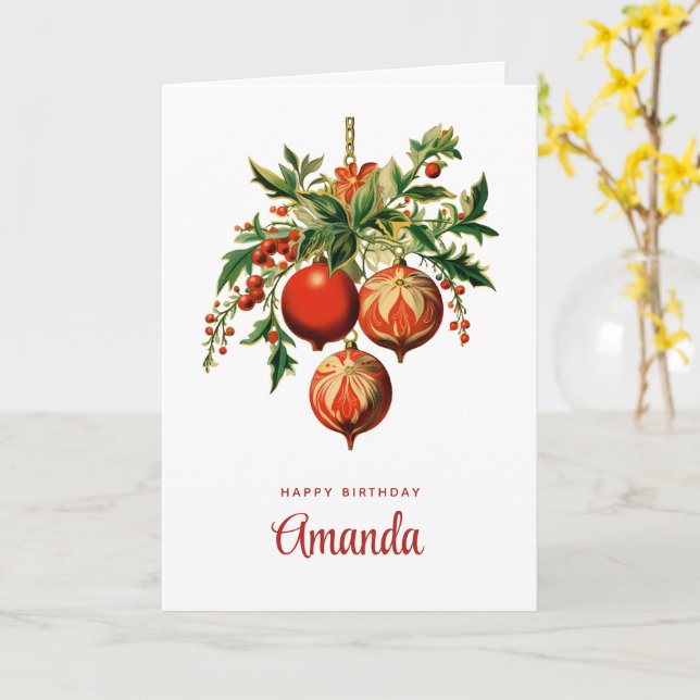 Carte Red Christmas Baubles avec Holly Festive (Fleur jaune)