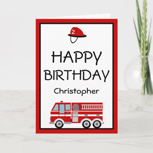 Carte Red Fire Engine et Casquette Anniversaire (Devant)