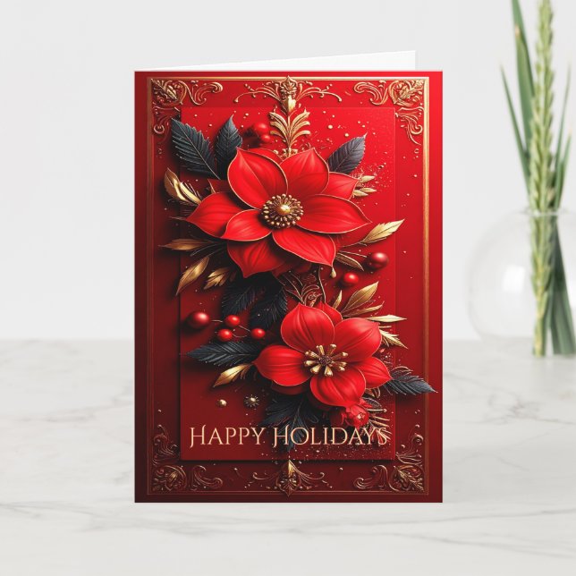 Carte Red Flowers Decorative Holiday Card (Devant)