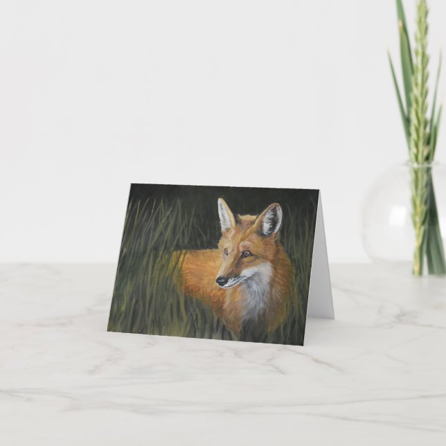 Carte Red Fox in Grass Wildlife Art Note Card (Devant)