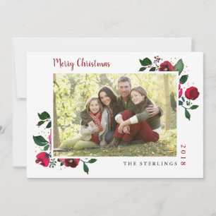 Carte Red Gold Watercolor Floral Holiday