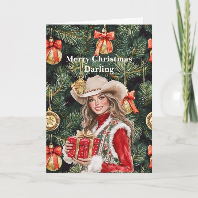 Carte Red Gold Western Cowgirl Christmas  (Devant)