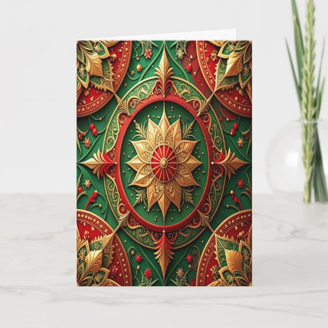 Carte Red Green Gold Decorative Holiday Card (Devant)
