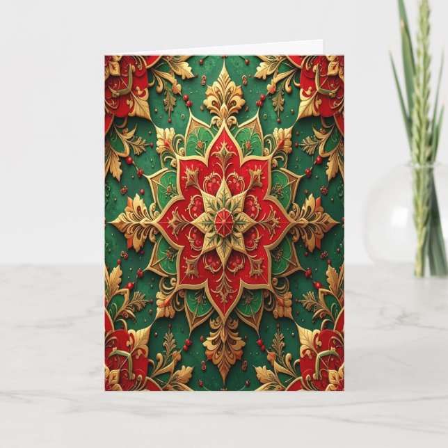 Carte Red Green Gold Decorative Holiday Card (Devant)