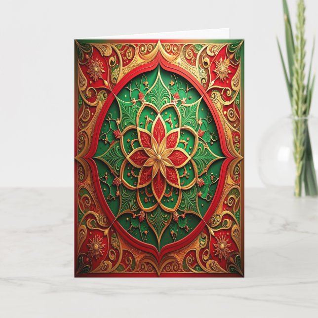 Carte Red Green Gold Decorative Holiday Card (Devant)