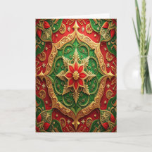 Red Green Gold Decorative Holiday Card