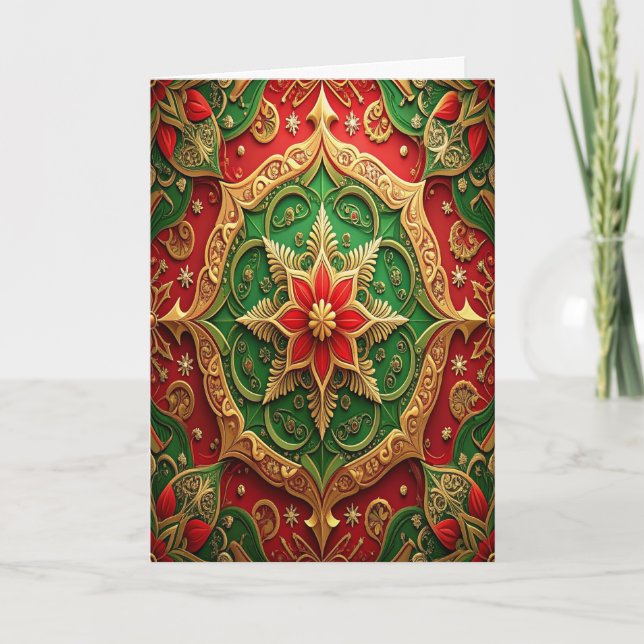 Carte Red Green Gold Decorative Holiday Card (Devant)