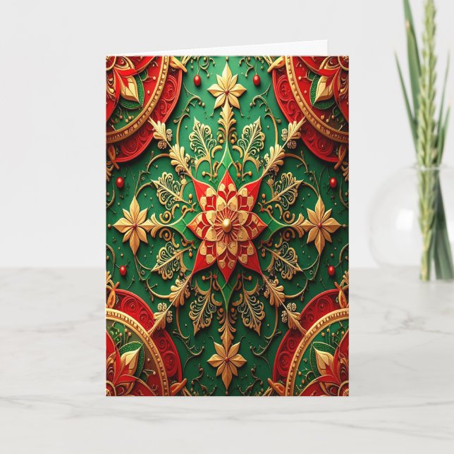 Carte Red Green Gold Decorative Holiday Card (Devant)