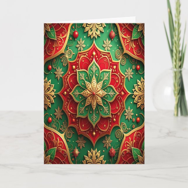 Carte Red Green Gold Decorative Holiday Card (Devant)
