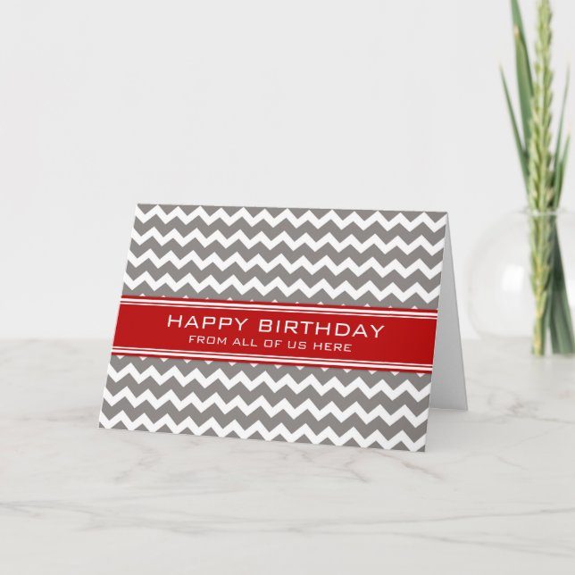 Carte Red Grey Chevron Business De Groupe Anniversaire (Devant)