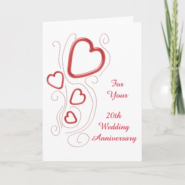 Carte Red Hearts 20e anniversaire de Mariage personnalis (Devant)