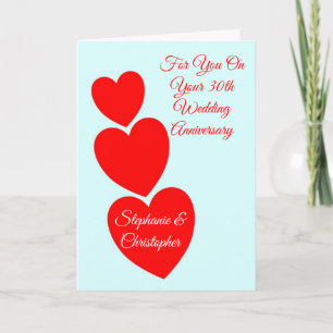 Carte Red Hearts 30e anniversaire de Mariage personnalis