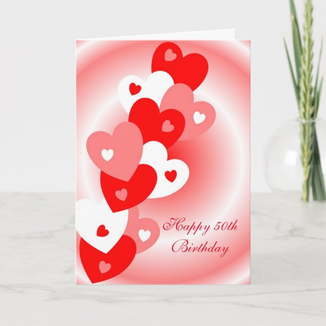Carte Red Hearts Personalised 50th Birthday (Devant)