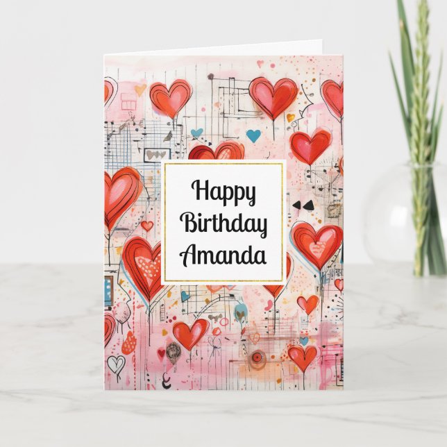 Carte Red Hearts Whimsical Love Motif Anniversaire (Devant)
