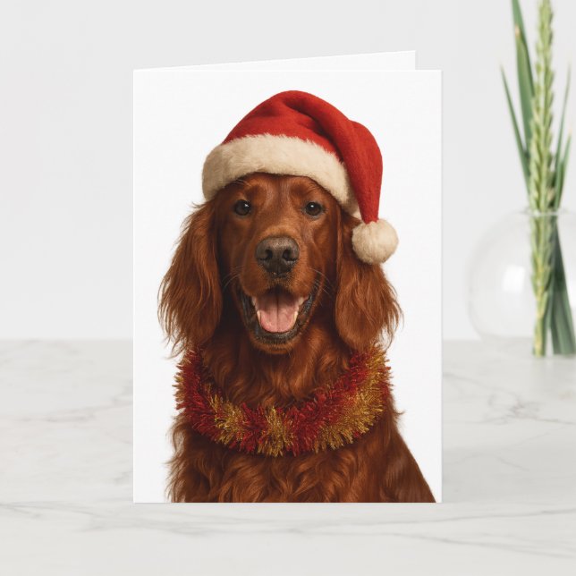 Carte Red / Irish Setter in a Santa hat Christmas card (Devant)