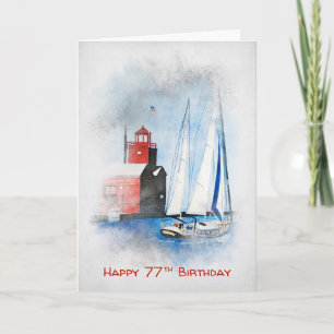 Carte Red Lighthouse and Sailboat 77e anniversaire