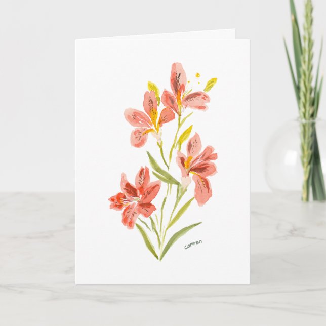 Carte Red Lily Watercolor Floral Greeting Card (Devant)