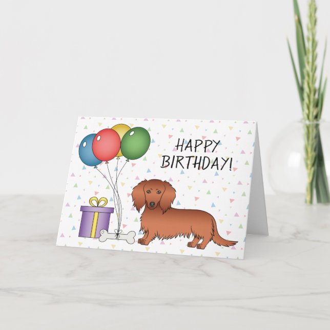 Carte Red Long Manteau Dachshund Dessin Dog Joyeux Anniv (Devant)