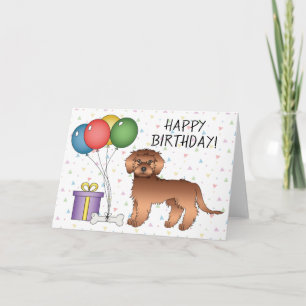 Carte Red Mini Goldendoodle Cartoon Dog Joyeux Anniversa