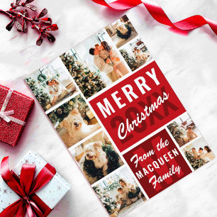 Carte Red Monogram Famille Photo Collage Noël