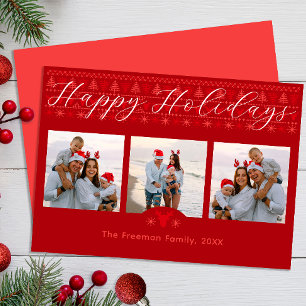 Carte Red Nordic Happy Holidays avec trois photos