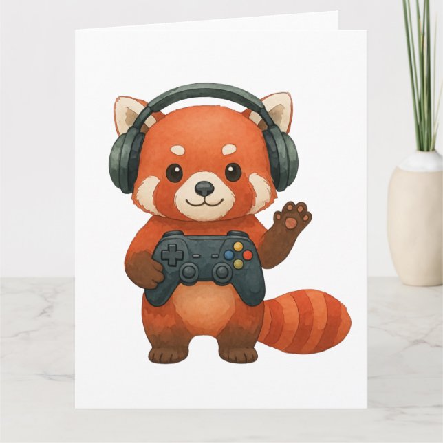 Carte Red Panda Gamer, contrôleur de jeu et casques (Devant)