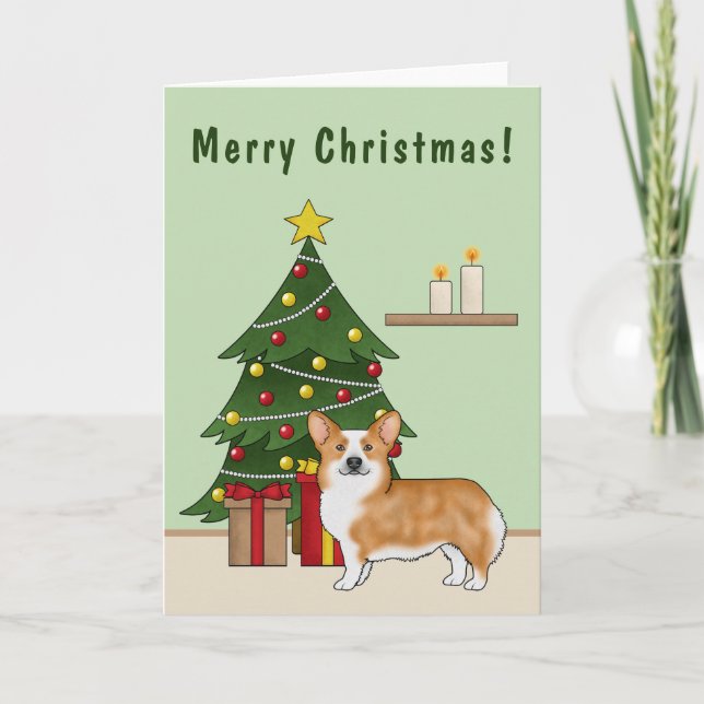Carte Red Pembroke Welsh Corgi Chien Et Arbre De Noël (Devant)
