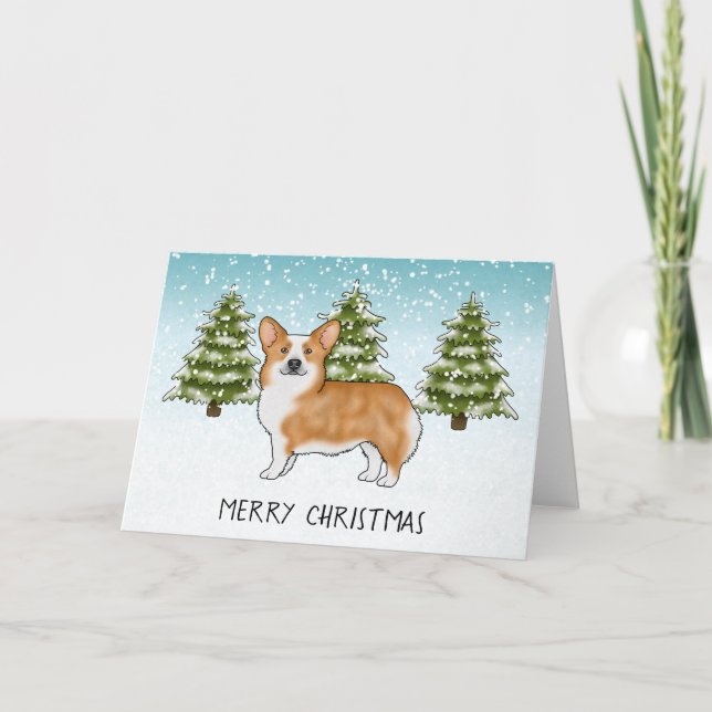 Carte Red Pembroke Welsh Corgi hiver Joyeux Noël (Devant)