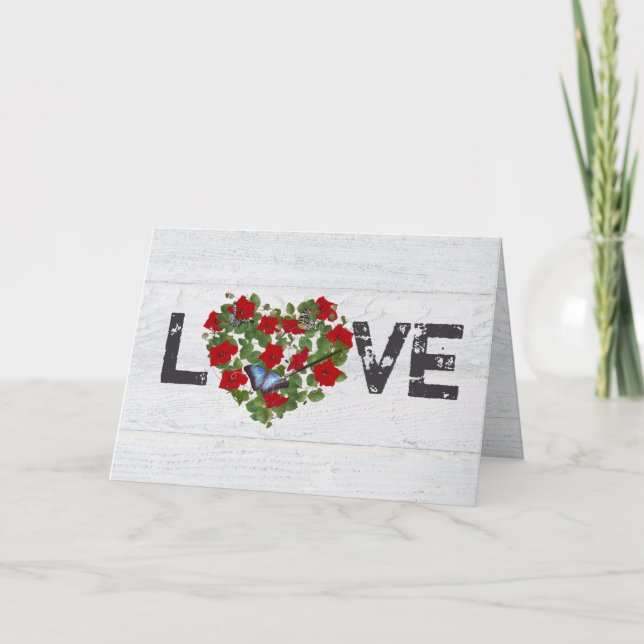 Carte Red Petunia et Ivy Coeur Mariage (Devant)