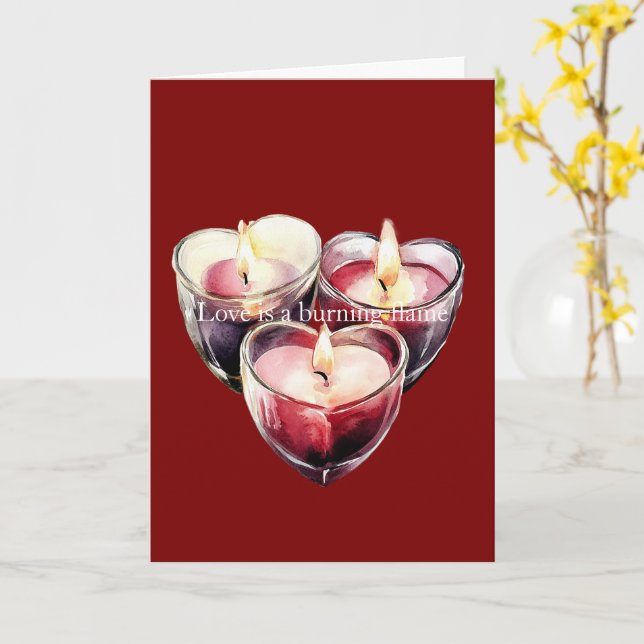 Carte Red Pink Heart Candles Love is a flame (Fleur jaune)