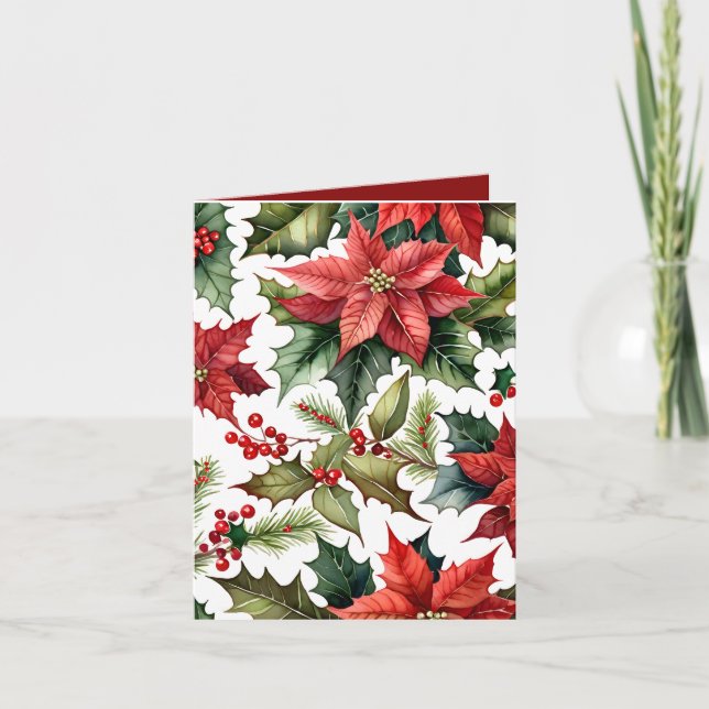 Carte Red Poinsettia Photo & Festive Fact Fact Christmas (Devant)