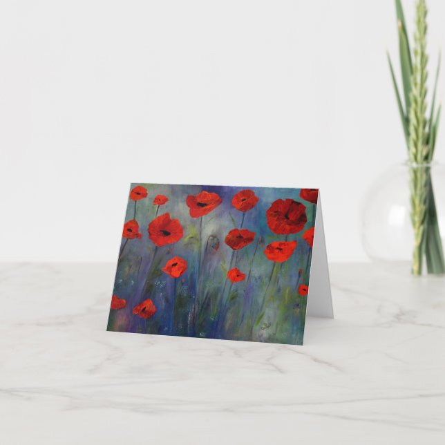 Carte Red Poppies Blue Fog Fine Art Card (Devant)