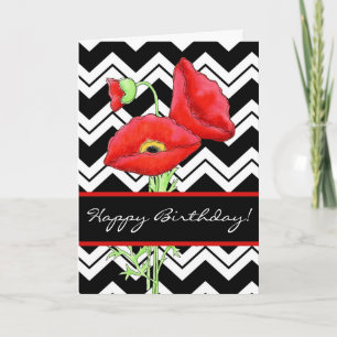 Carte Red Poppy Black & White Zizzag Chevron Anniversair