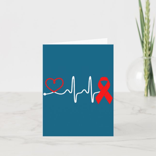 Carte Red Ribbon Heartbeat Design For Heart Disease Awar (Devant)