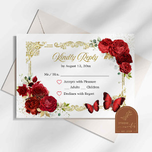Carte Red Rose Gold Quinceañera RSVP