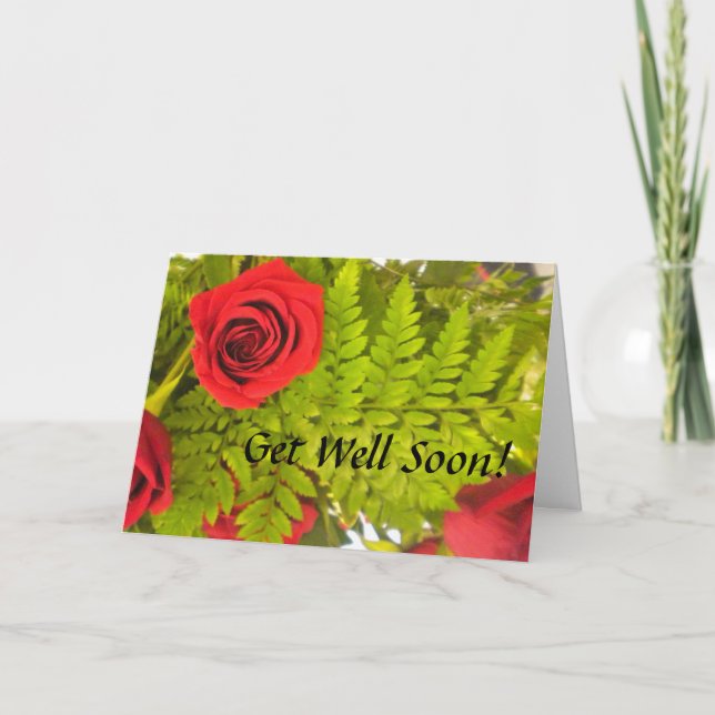 Carte Red Rose N Fern Get Well Card (Devant)