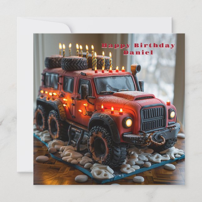 Carte Red Safari Camion Anniversaire Gâteau (Devant)