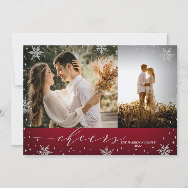 Carte Red & Silver Snowflakes 2 photos de Cheers Christm (Devant)