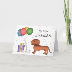 Carte Red Smooth Coat Dachshund Chien Joyeux anniversair
