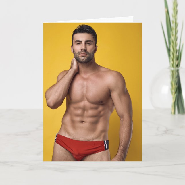 Carte Red Speedo Hot Guy Greetings Card (Devant)
