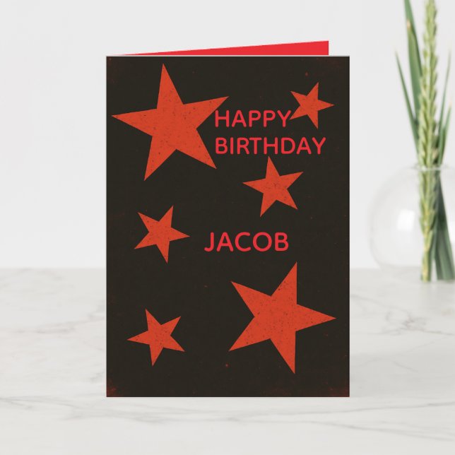 Carte Red Stars Black Background Retro Grunge Birthday (Devant)