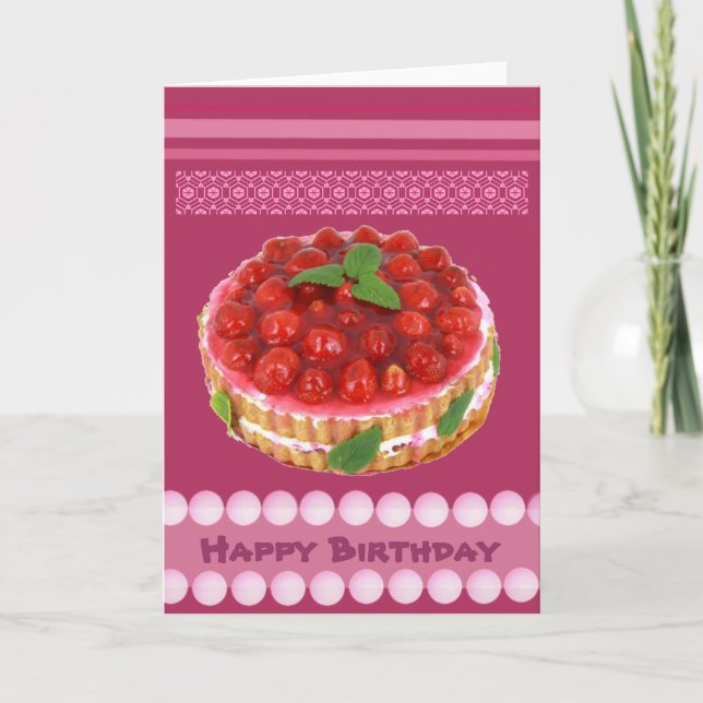 Carte Red strawberry cake birthday (Devant)