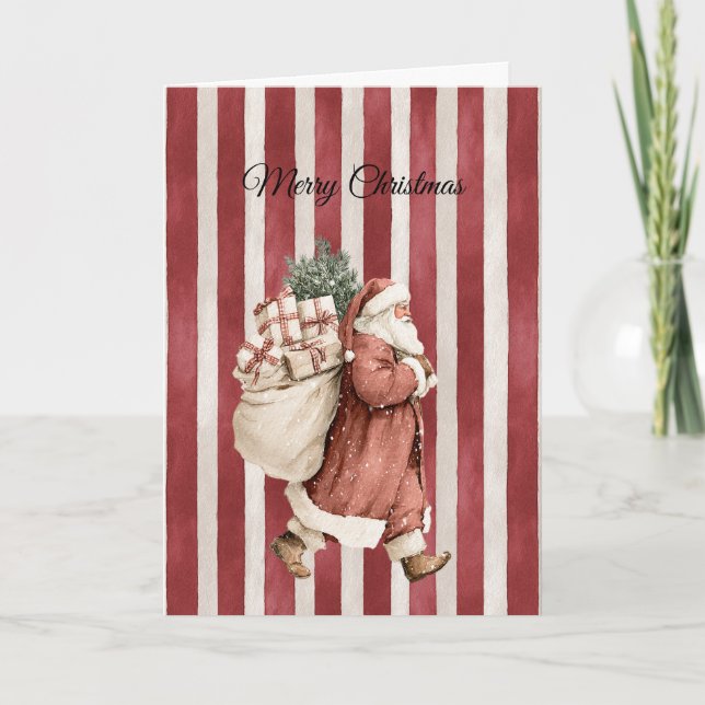 Carte Red Stripes Christmas Santa Bag of Gifts (Devant)