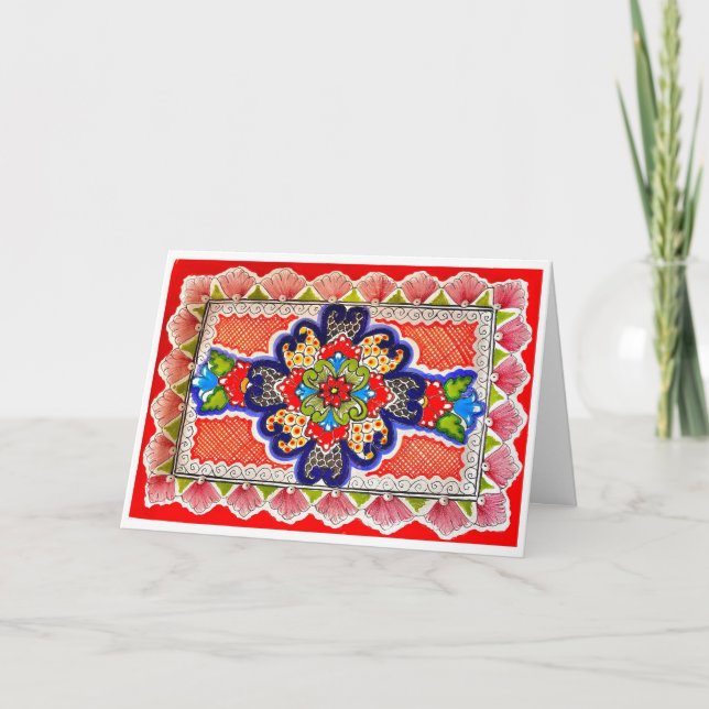 Carte Red Talavera Peinture Mexique Salutation (Devant)
