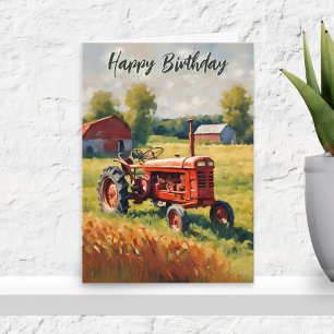 Carte Red Tractor Vintage Rustic Farm Joyeux anniversair