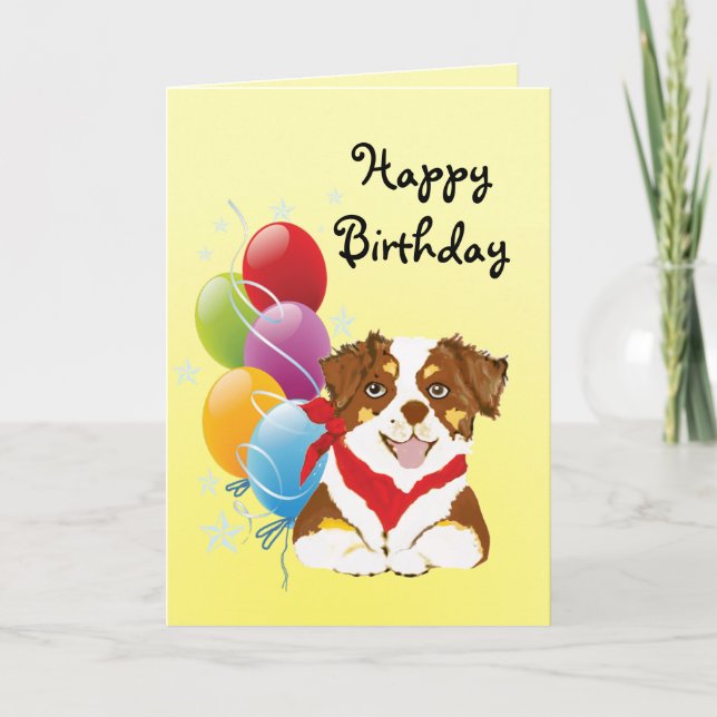Carte Red Tri Aussie Chiot Joyeux anniversaire (Devant)