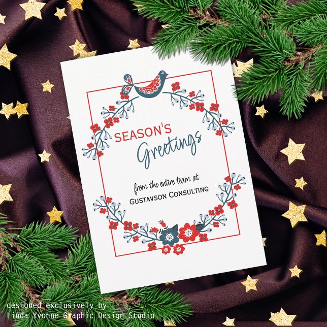 Carte Red Turquoise Blue Bird & Floral Folal Art W (Créateur téléchargé)