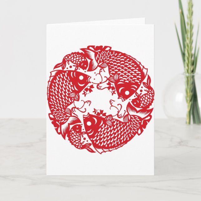 Carte Red Whirling Koi Carp Fish Group V Greeting Card (Devant)