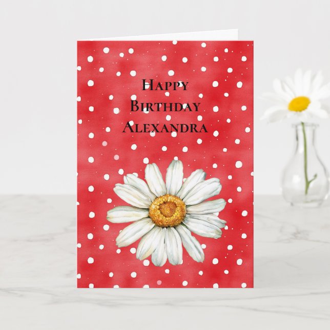Carte Red White Dots Daisy Flower Birthday (Petite plante)